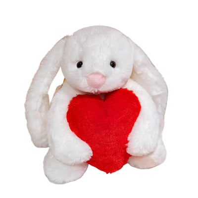 Kawaii High Quality Hold Heart Rabbit Plush Doll Cute Soft White Brown Long-Eared Bunny Plush Toy for Girls Birthday Present